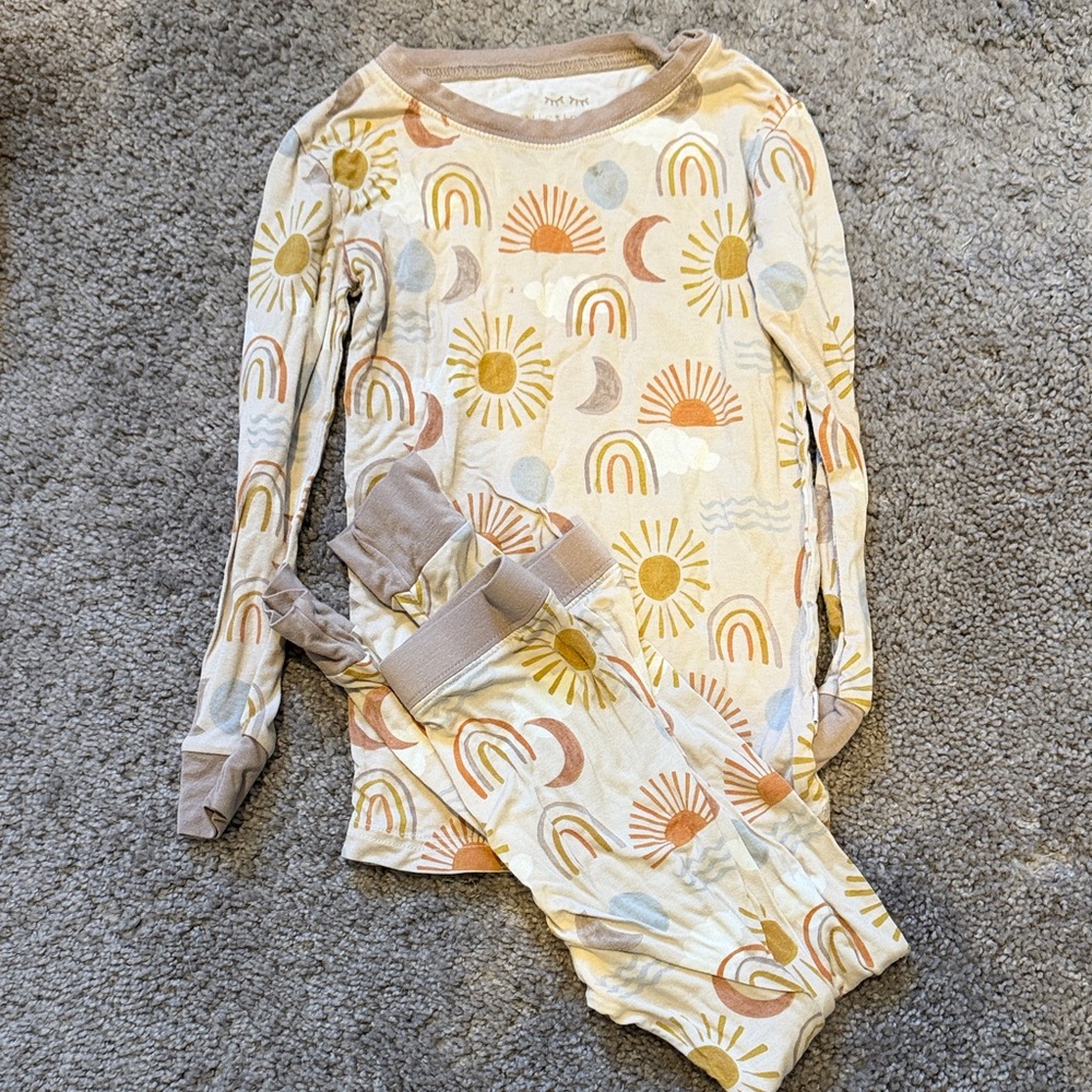Little Sleepies Cream and Gold Sun and Rainbow Pajama Set
